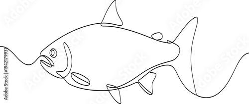 Single Line Drawing of a Fish Swimming in Water with Flowing Lines animal marine
