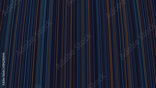 Vibrant blue and orange vertical lines extend across a dark textured surface creating a dynamic sense of depth