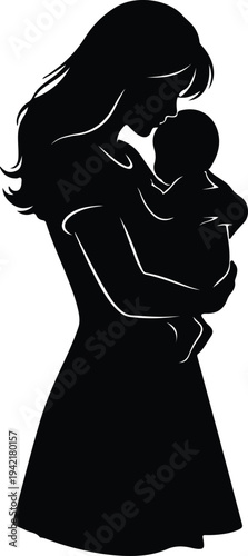 Vector Mother lovingly embracing her newborn baby expressing family bond silhouette design