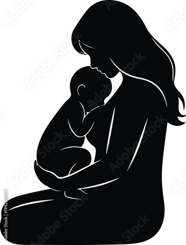Vector Mother lovingly embracing newborn baby displaying beautiful maternal bond silhouette design