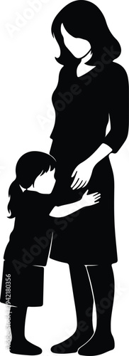 Vector Pregnant mother and child embracing showing family care silhouette design