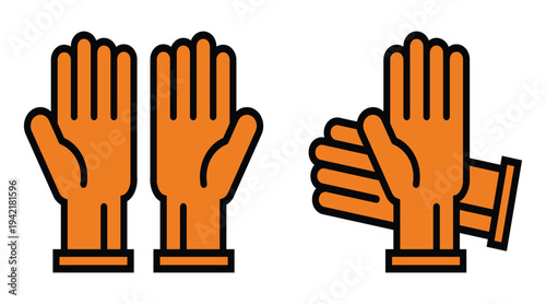 Orange rubber glove icons on white background for protection
