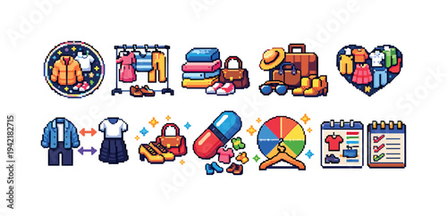 Fashion, clothing flat icon set. Apparel, accessories, shopping icons flat collection