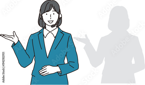 掌を上に向けて案内をする女性オペレーターのイラスト素材