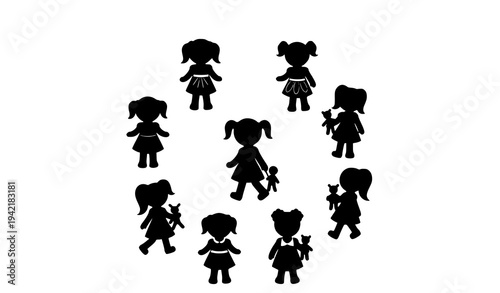 Cute Doll Silhouette Toy Characters Vector Collection for Kids and Nursery Design