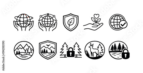Environment, nature line icon set. Eco-friendly, conservation symbols in outline style
