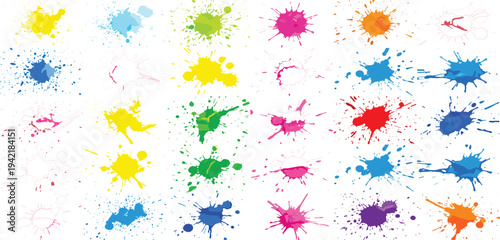 Colorful Paint Splatter Collection with Bright Ink Splash Blots and Abstract Grunge Stains Vector Illustration Set