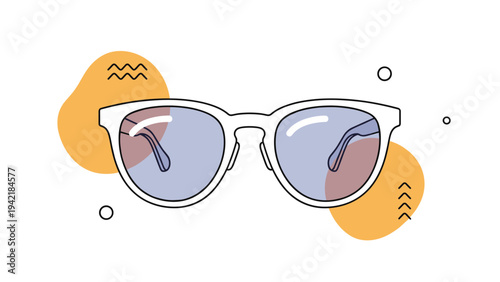 Modern stylish eyeglasses with a clear frame and purple lenses shown against a creative abstract background for optical shop.