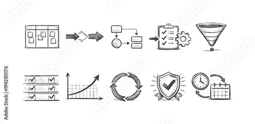 Business and workflow linear icon set. Process, strategy, management symbols collection