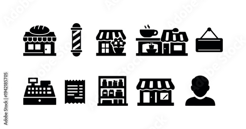 Shopping, retail silhouette icon set. Stores, shops, market icons collection