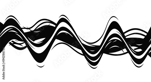 Abstract black wavy lines flow horizontally, creating a dynamic, modern pattern.