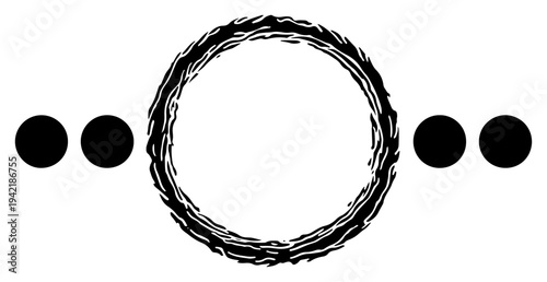 Abstract circular brush stroke frame with solid dots in grunge ink style