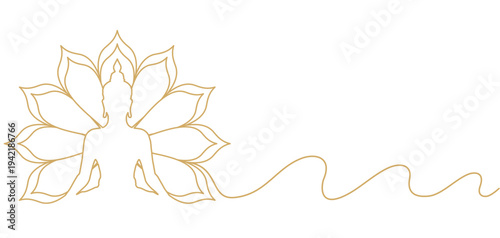 Illustration of lord buddha meditating in line art style