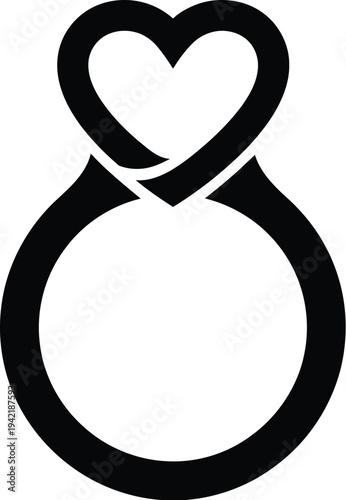 Intertwined heart symbol atop a smooth ring suggests eternal love and commitment.