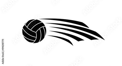 Volleyball icon graphic design shows speed and powerful motion across a white.