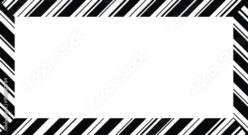 Black and white diagonal stripe border framing a central white rectangle for text.