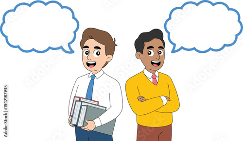 Diverse Business Colleagues Talking with Empty Speech Bubbles Cartoon Vector Illustration