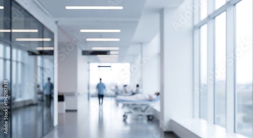 hospital corridor with medical staff and equipment