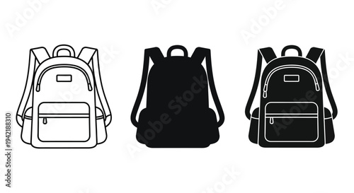 Three different styles of backpack icons show outline, solid fill, and detailed.