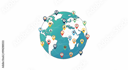 Global connections and travel destinations on a map