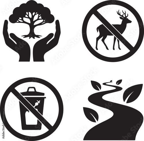 Four black silhouette for environmental protection and conservation