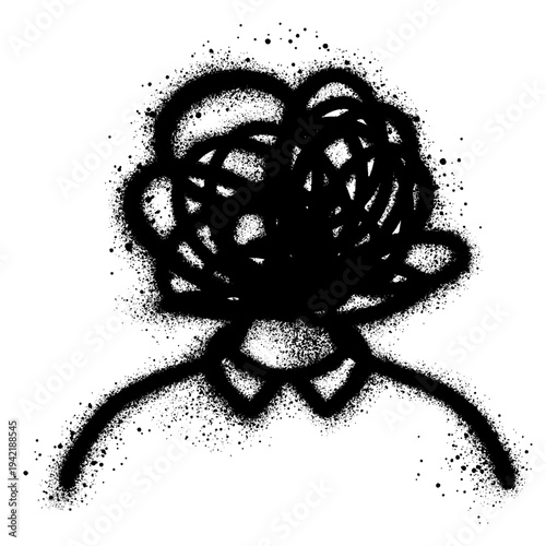 Anxiety line icon in graffiti style with black spray paint. Stress or Think worry sign.