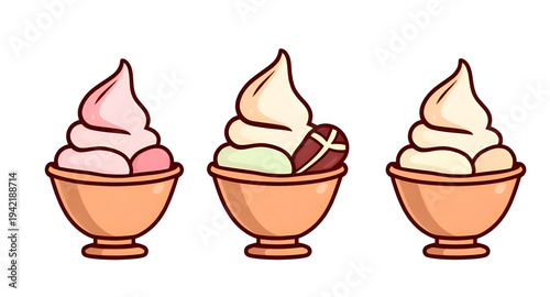 icecream, dessert, bowl, sweet, cartoon, illustration, scoop, creamy, vanilla, chocolate, strawberry, frozen, cold, treat, tasty, sugar, snack, food, dairy, yummy, delicious, sundae, topping, syrup, c