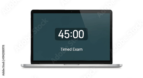 Laptop screen displaying timer for timed exam or test