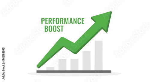 Performance boost graph with green arrow and increasing chart