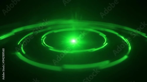 Glowing Green Light Circles in Darkness.