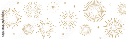 Gold fireworks border divider with sparkling celebration elements festive holiday banner decoration vector illustration design