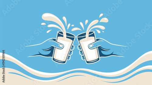 Milk Glasses Hands Toasting Illustration