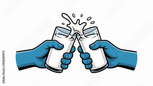 Milk glasses toast hands illustration