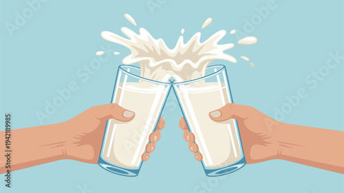 Milk glasses toasting splash illustration