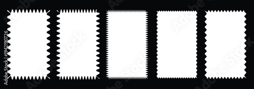 wavy rectangular frames scallop set black. Postage stamp borders. Set of black wavy edge frames. Rectangle shape frame with zigzag edge.Geometric zig zag wavy edge stickers, frames, shapes.Zig zag ...