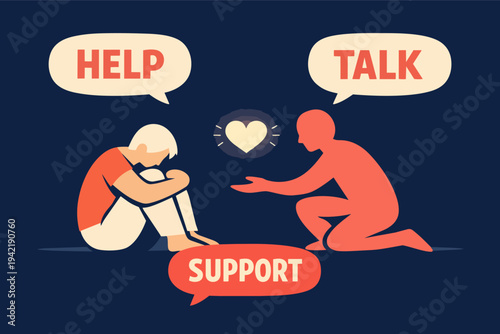 Person offering help, talk, and support to a struggling person, symbolizing mental health awareness and empathy