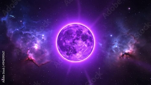 Glowing Purple Planet in Deep Space.