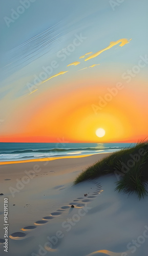 sunset, beach, ocean, sea, shore, coast, seaside, waves, water, sand, horizon, sky, clouds, sunlight, twilight, dusk, evening, orange, red, golden, reflection, seascape, tropical, summer, travel, holi