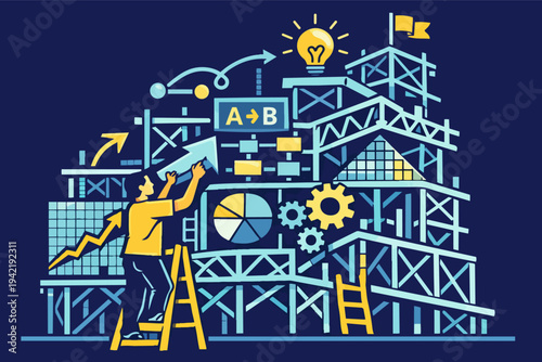 Building business strategy for growth and innovation, a person developing a plan with data and new ideas