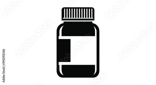 Black silhouette of a medicine bottle icon, Generative AI.