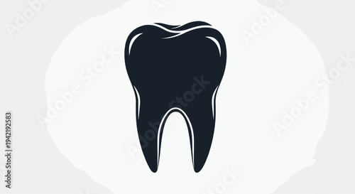 A black silhouette of a molar tooth on a light gray background, Generative AI.