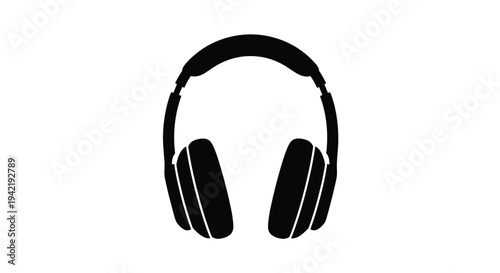 Black silhouette of a pair of overtheear headphones, Generative AI.