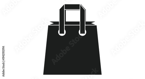 A black shopping bag with a handle on a simple and iconic design element for retail or ecommerce use, Generative AI.