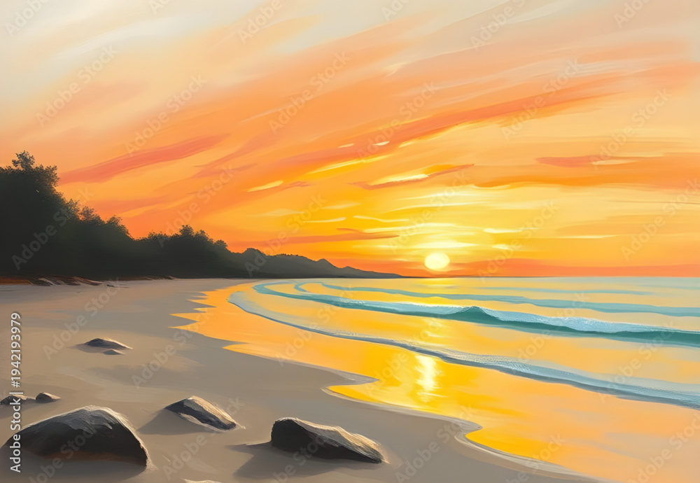 Ταπετσαρία sunset, beach, ocean, sea, shore, coast, seaside, waves, water, sand, horizon, s