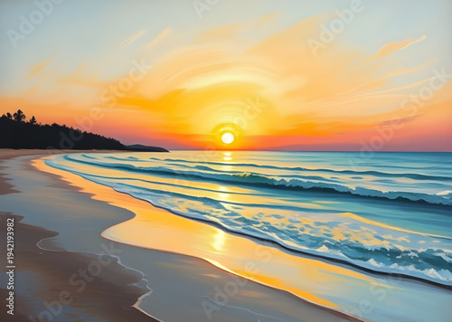 sunset, beach, ocean, sea, shore, coast, seaside, waves, water, sand, horizon, sky, clouds, sunlight, twilight, dusk, evening, orange, red, golden, reflection, seascape, tropical, summer, travel, holi