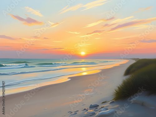 sunset, beach, ocean, sea, shore, coast, seaside, waves, water, sand, horizon, sky, clouds, sunlight, twilight, dusk, evening, orange, red, golden, reflection, seascape, tropical, summer, travel, holi