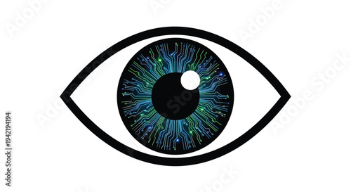 Vector illustration of a blue eye with black outline