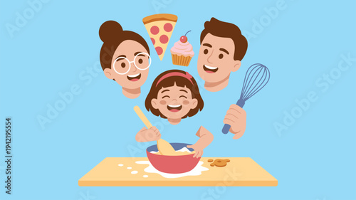 Family baking activity flat illustration