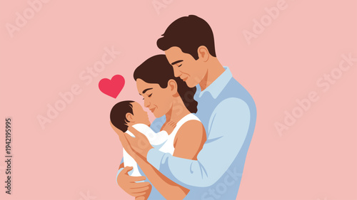 Family newborn baby love illustration