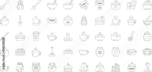 Collection of dotted line for sugar honey coffee and desserts